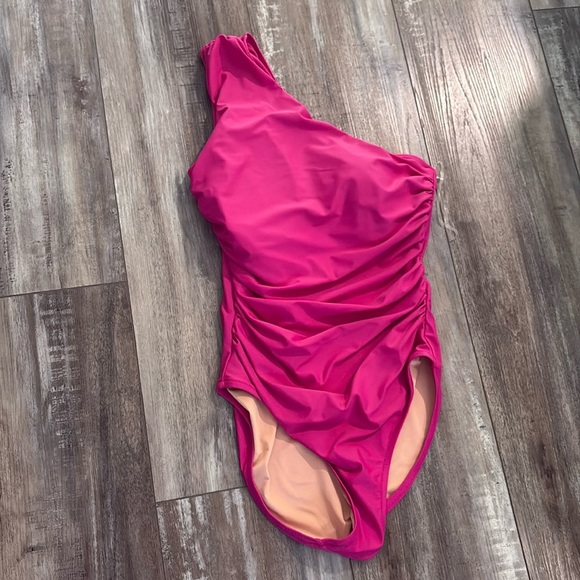 J. Crew Pink One-Shoulder One-Piece Swimsuit size 10 - Picture 2 of 10
